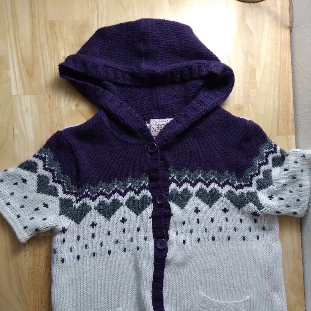 Vintage Sweet Kizz Hearts Short Sleeve Cardigan Sweater Hooded